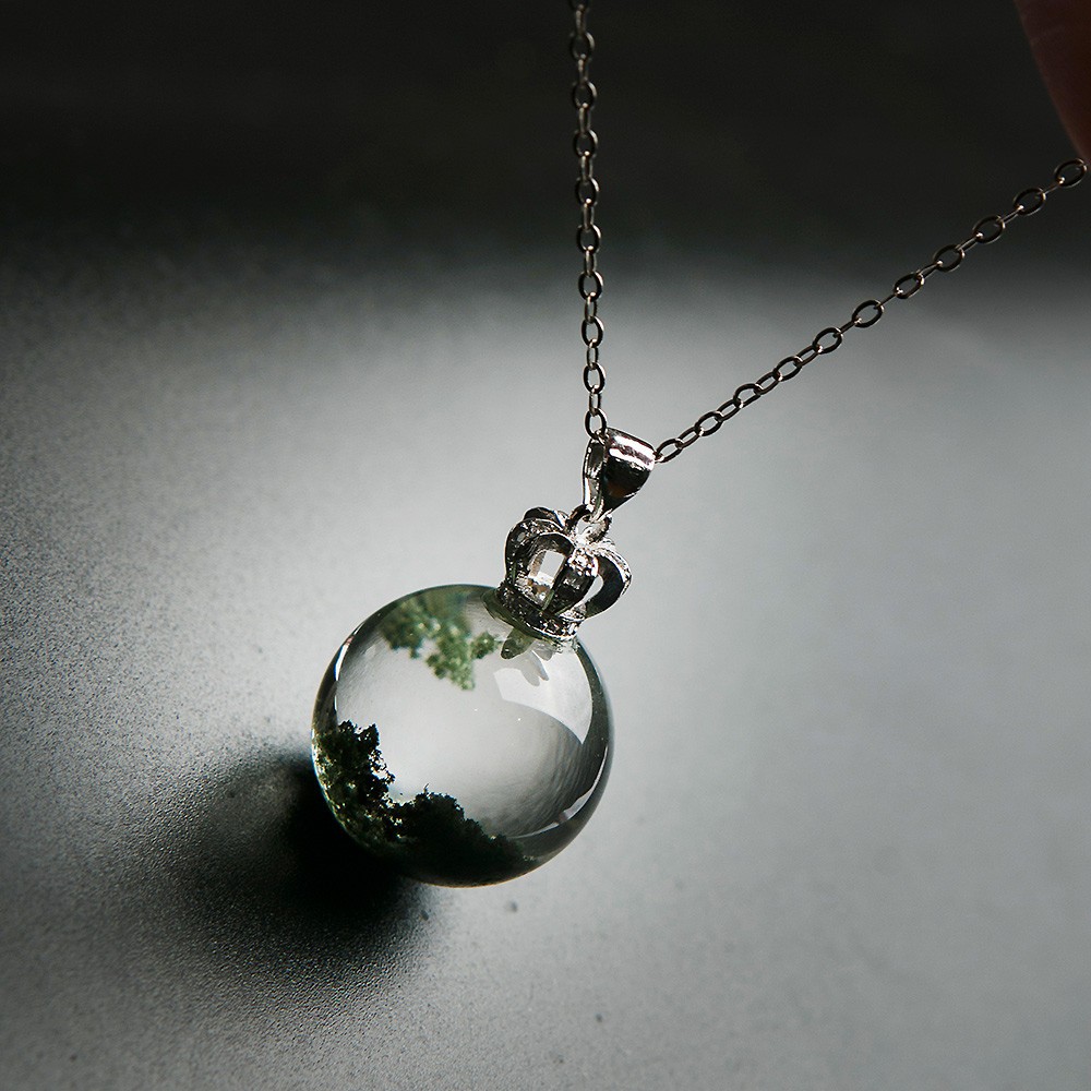 AAAAA Natural Green Phantom Quart Crystal Pendant Sphere Necklace