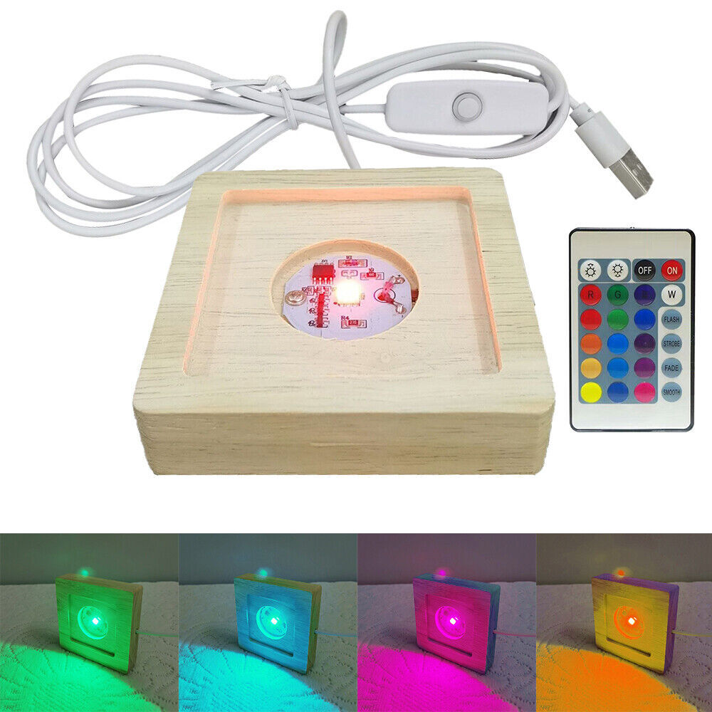 2 Pcs LED Light Adjuatable COLOR Square Solid Wood Base Holder USB Lamp Display