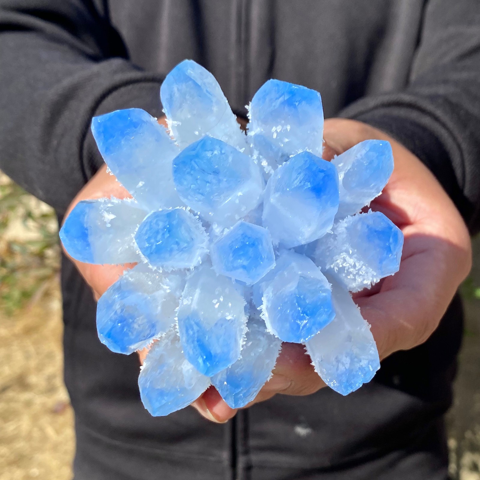 1.16LB Newly discovered blue Phantom Quartz Crystal Cluster mineral samples