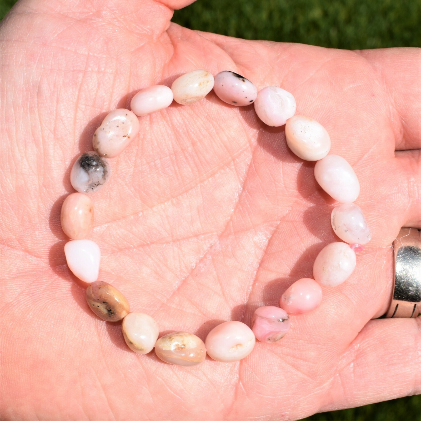 Charged Natural Pink Opal Crystal Nugget Bracelet + Baby Selenite Puffy Heart