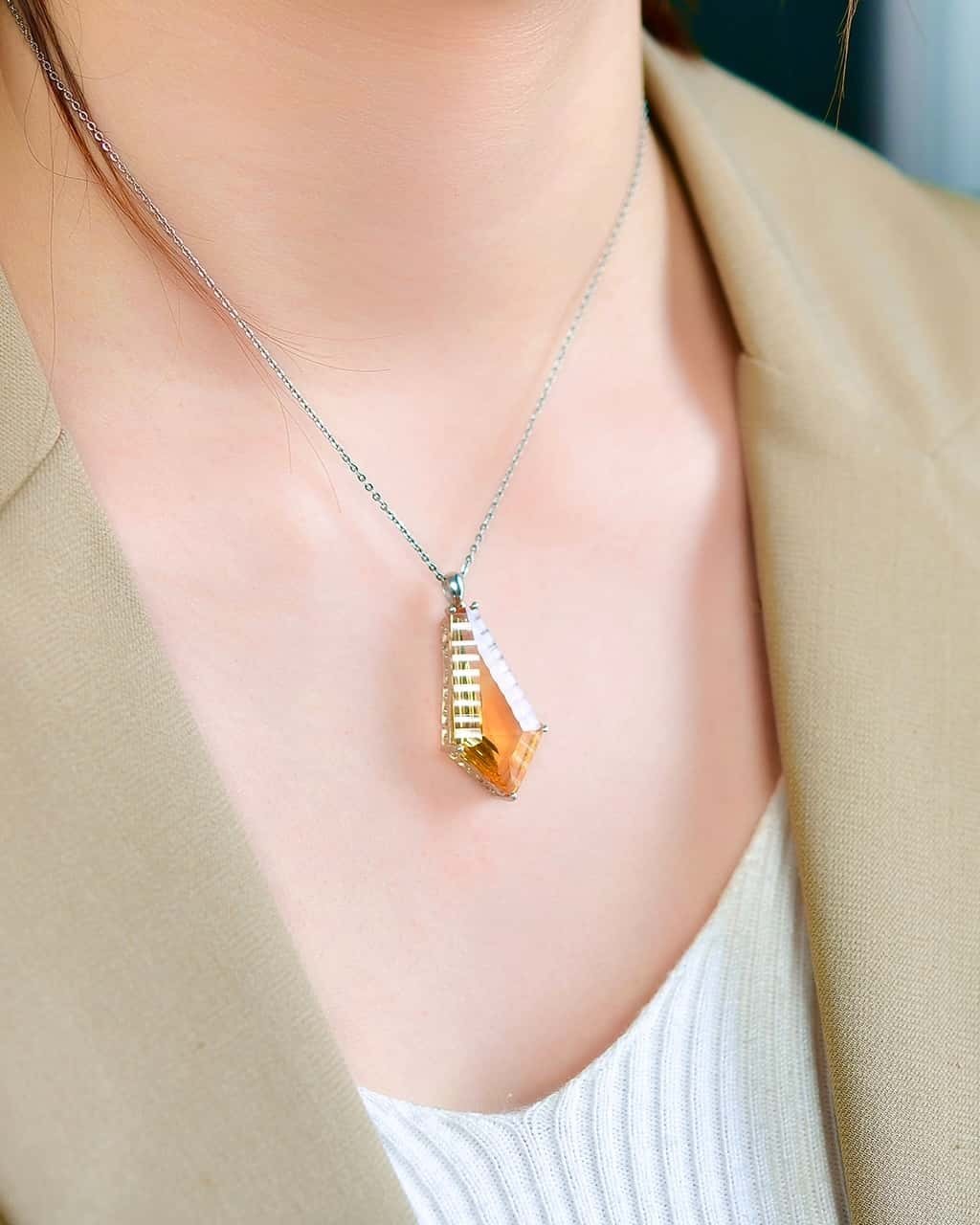 Top-quality Natural Citrine Quartz Crystal 925 silver inlay 39mm Pendant Healing