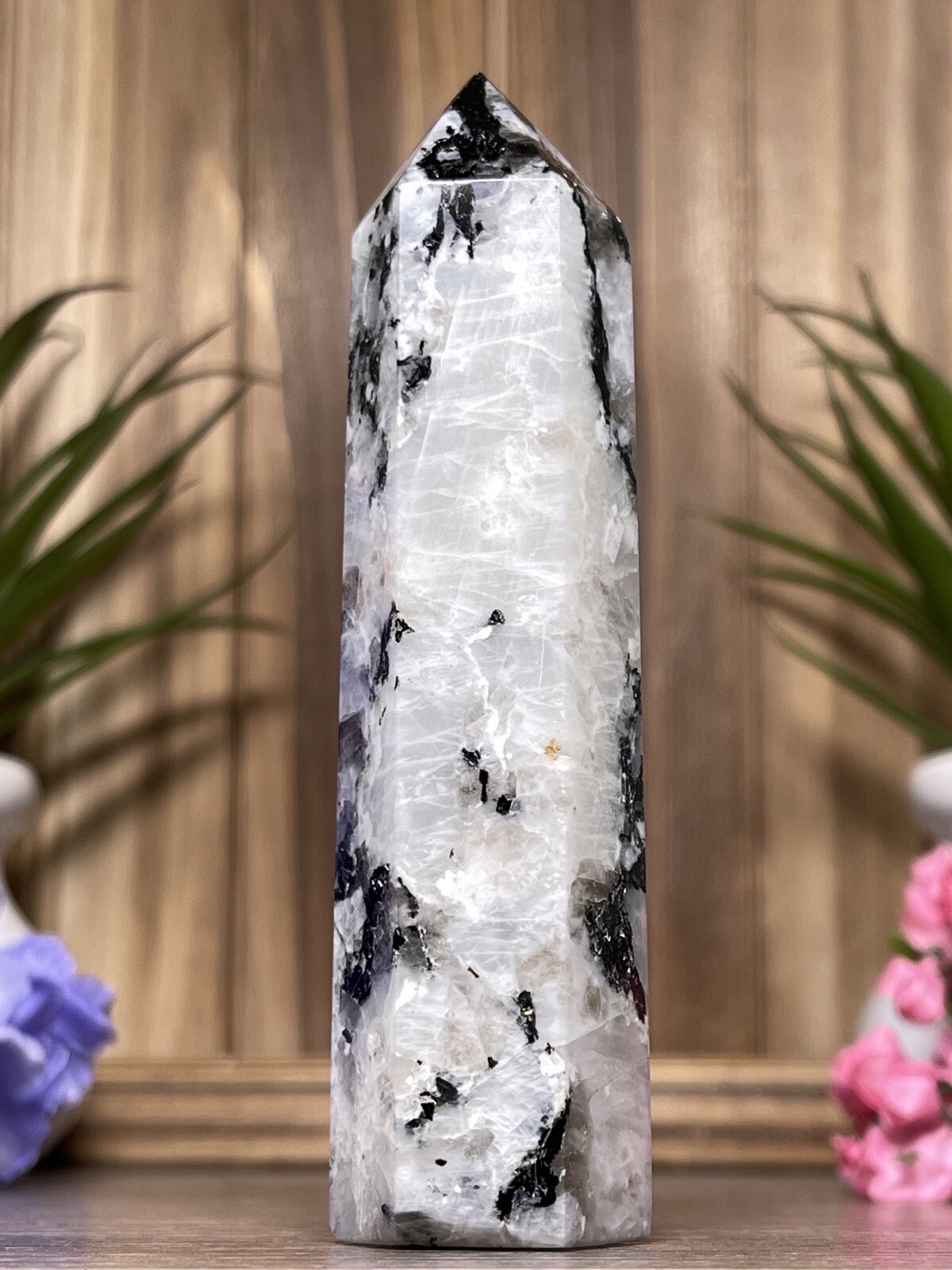 RAINBOW MOONSTONE TOWER – Mineral Crystal Point White Blue Chakra Reiki Witch
