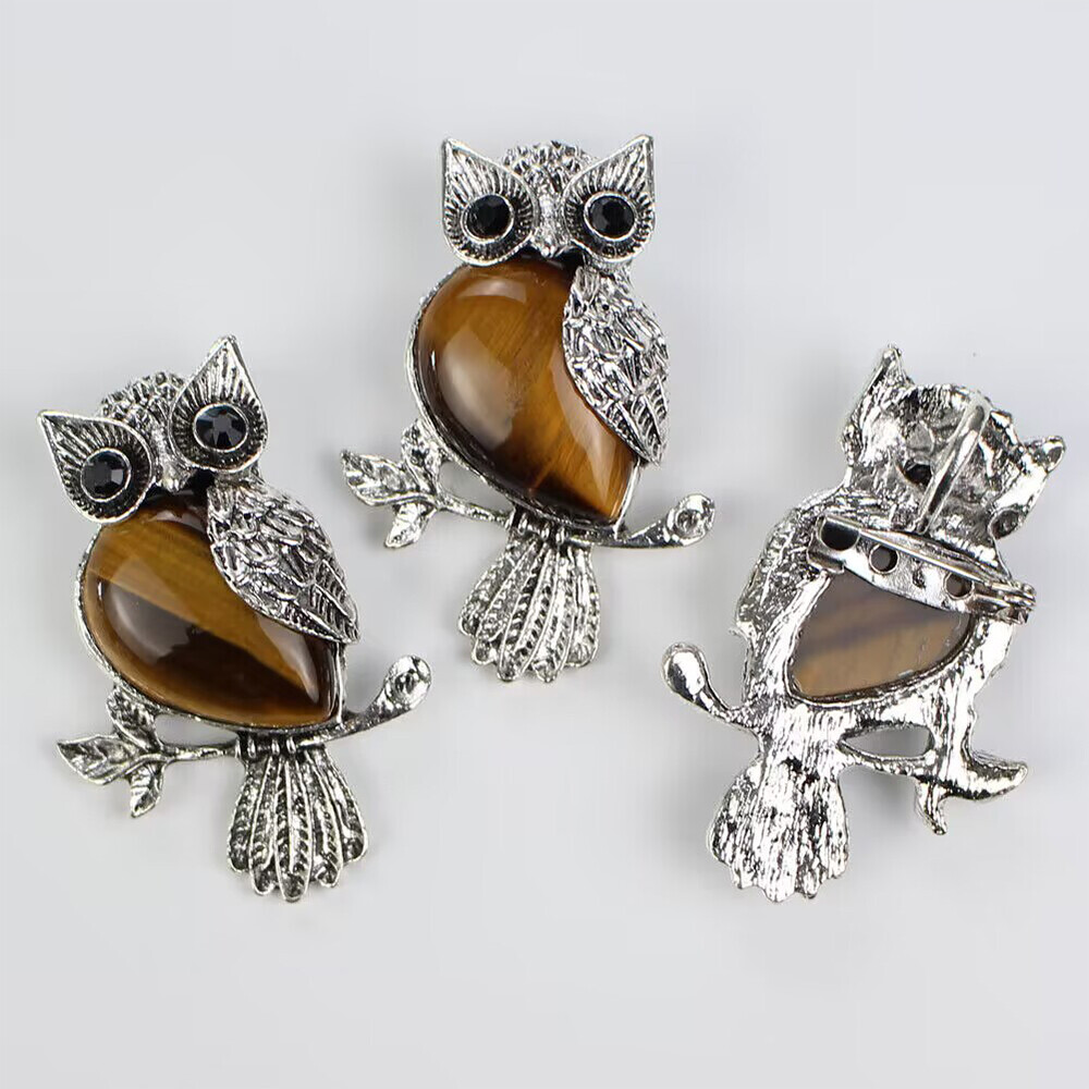 Natural Crystal Owl Shape Chakra Pendant Gemstones Necklaces Beads Reiki Healing