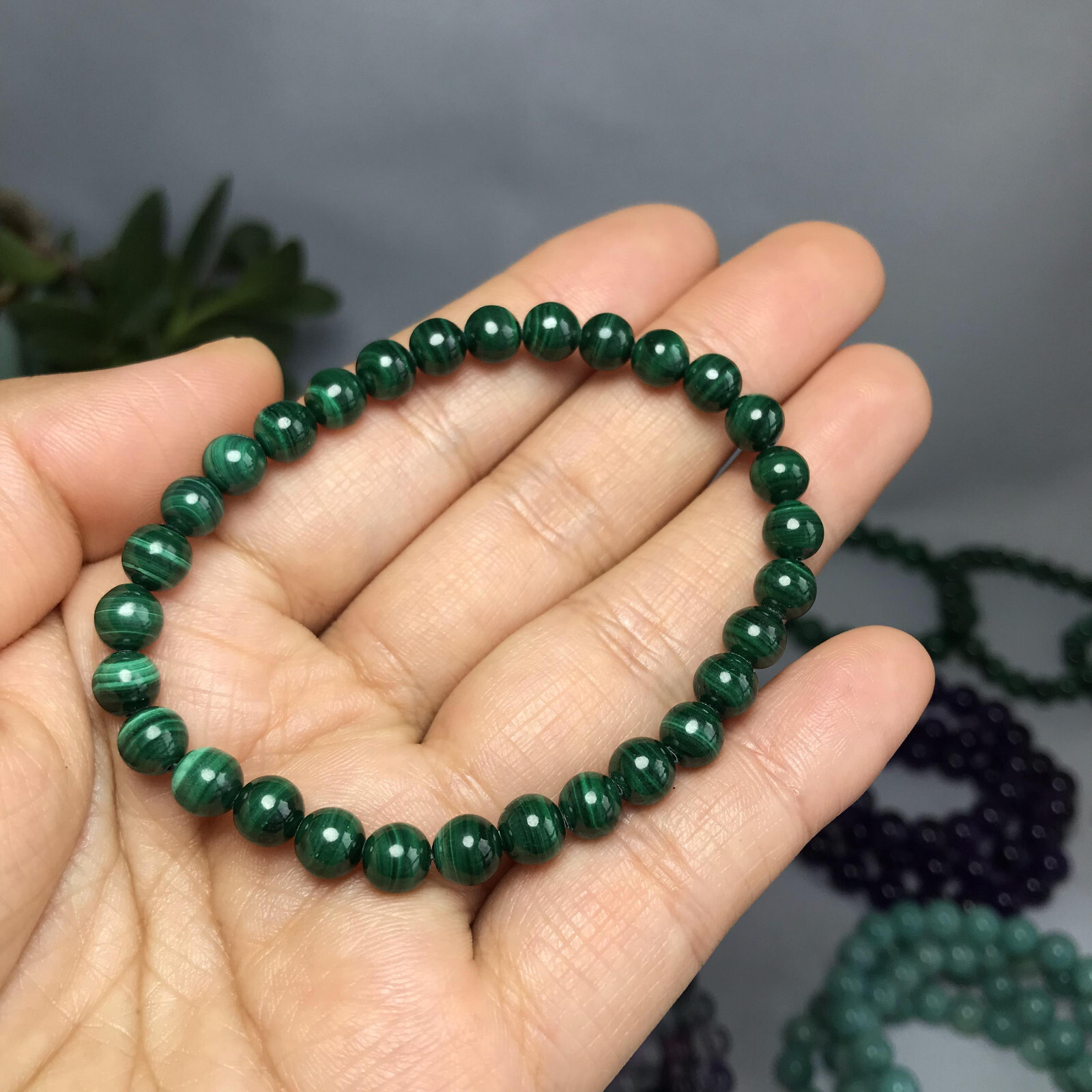 Natural malachite Polish stone bracelets Crystal ball sphere Specimen 6mm 13.8g