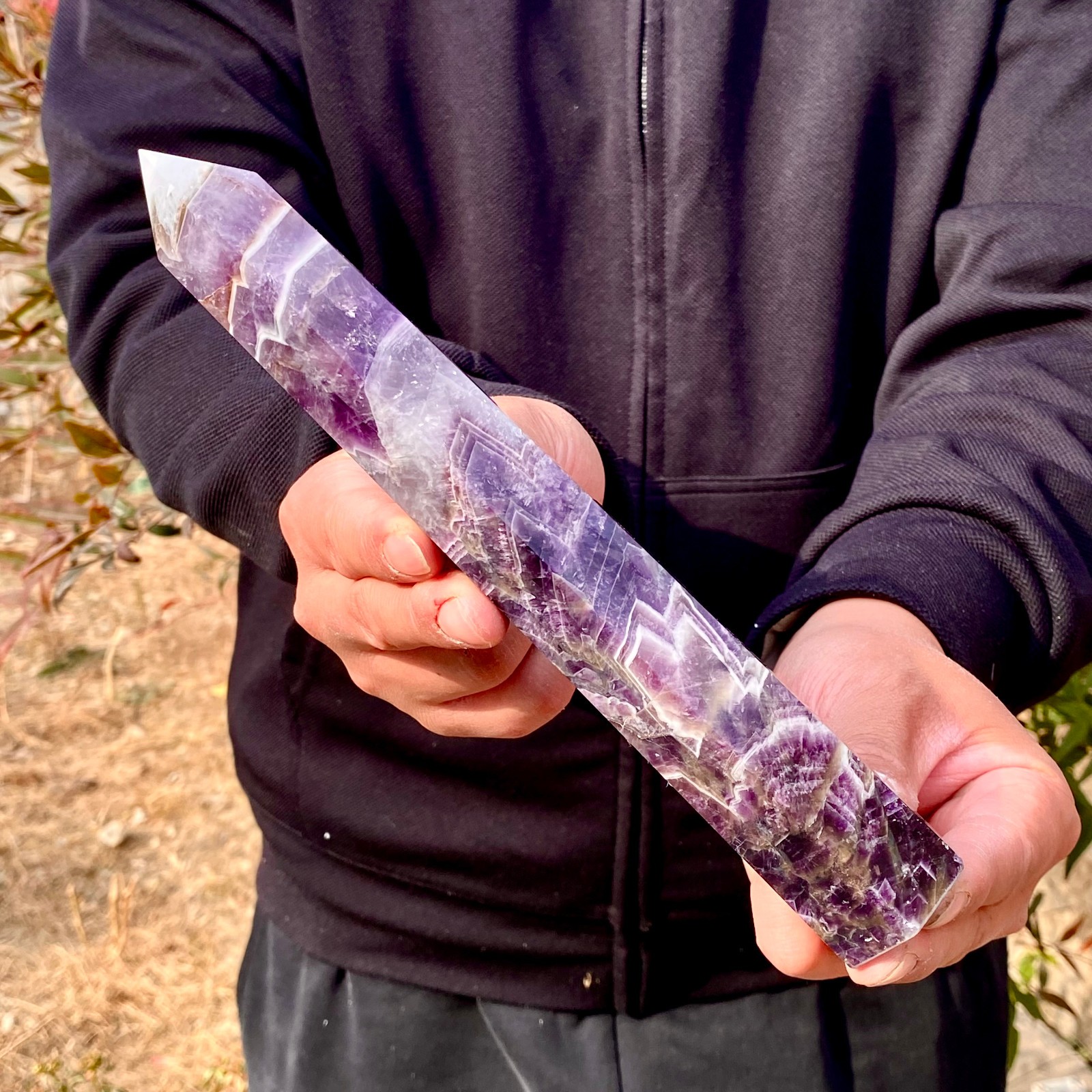 1.12LB Natural Dream Amethyst Crystal Column Wand Obelisk Point Reiki Healing