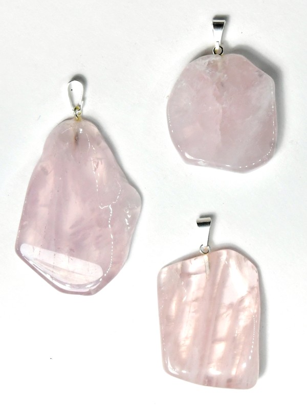 Set of 3 Rose Quartz Slice Pendants (Each Varies Naturally) Crystal Healing