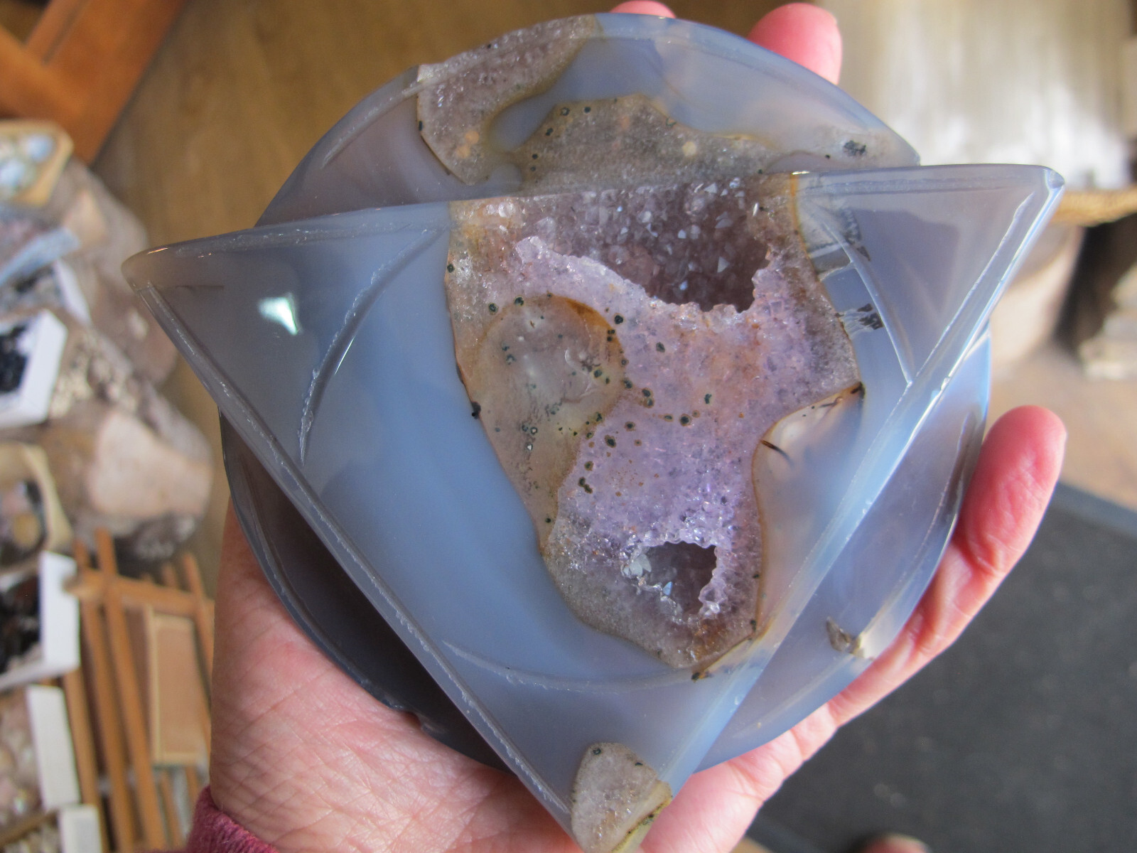 Agate Amethyst Druzy Triangle Circle & stand Crystal Healing Natural Polished