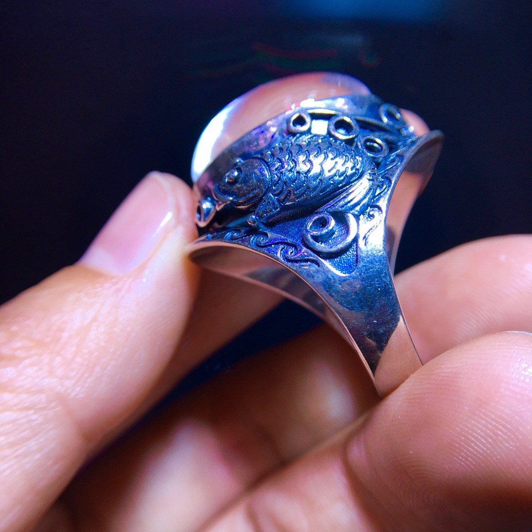 All-natural chalcopyrite oversized gemstone ring with full bezel