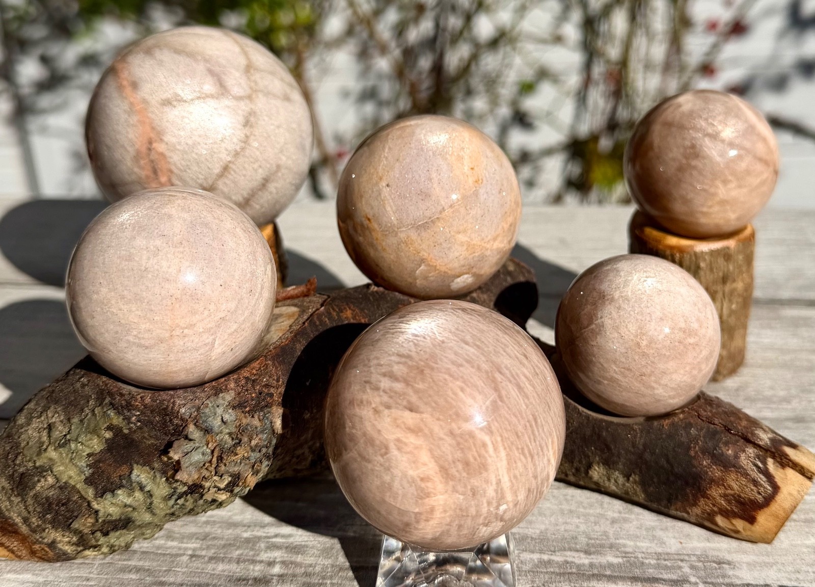 Wholesale Lot 7pcs Natural Sunstone Moonstone Sphere Crystal Ball Healing Energy