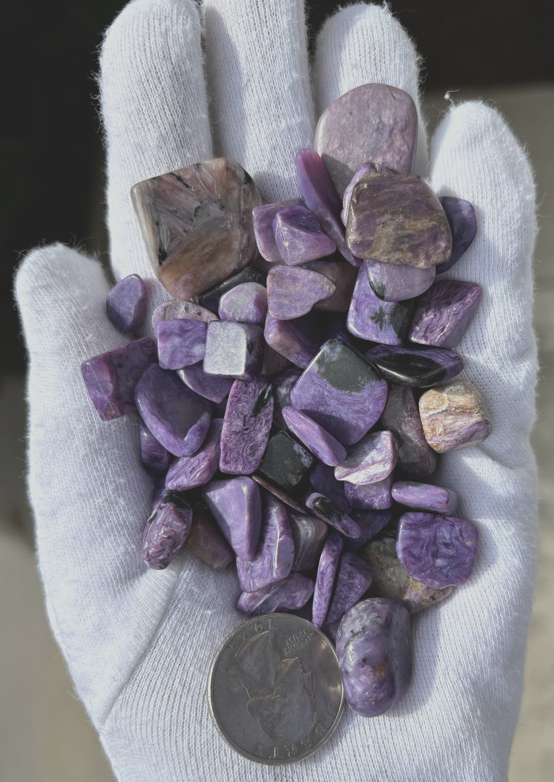96g LOT CHAROITE CHIPS REAL AUTHENTIC MIXED SIZES: SMALL XS TINY
