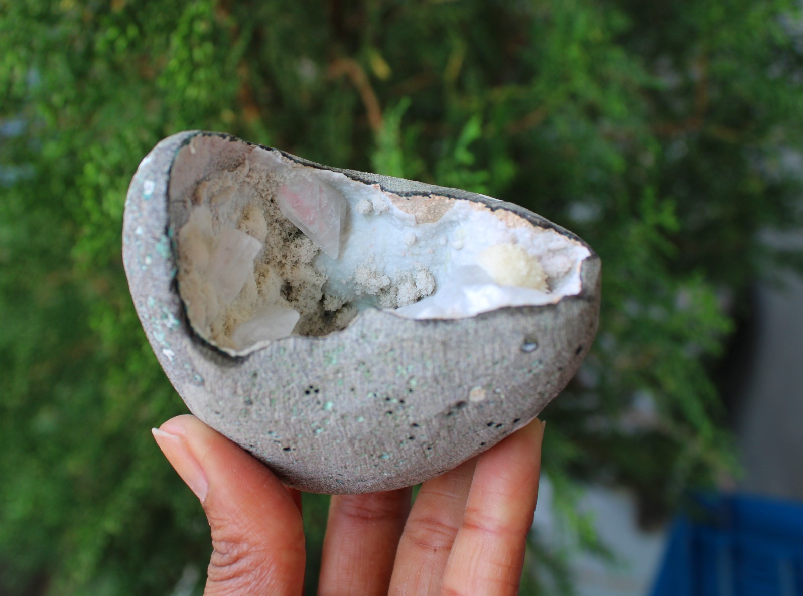Heulandite With Okenite In Geode Minerals Specimen#A9
