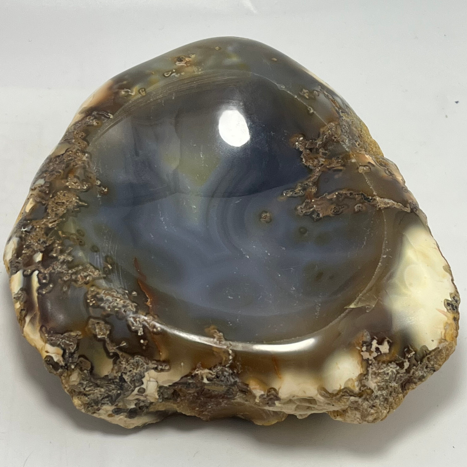 957g TOP Rare Natural Agate ashtray Polished Coin Dish Madagascar