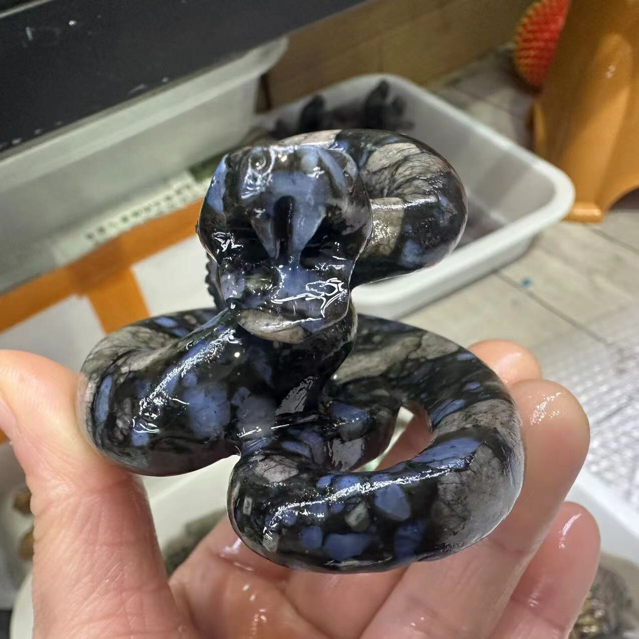 natural Rhyolite quartz crystal handmade engrave snake skull healing 1pc