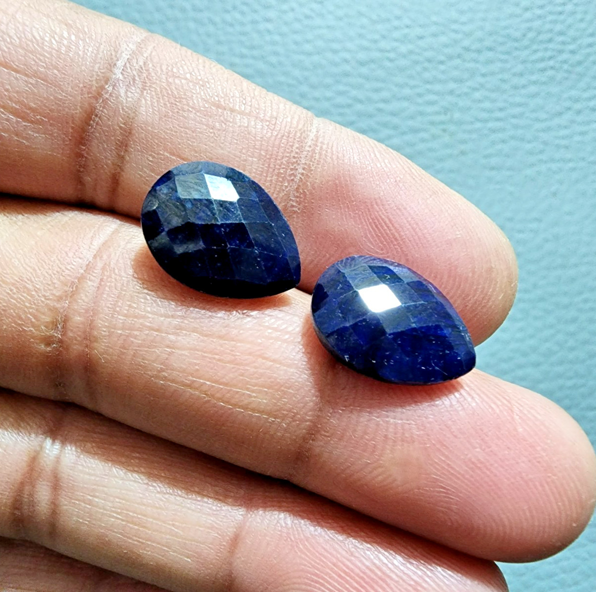 2 Pcs Madagascar Blue Sapphire Pear Shape Checker Cut Gemstone For Jewelry Ring