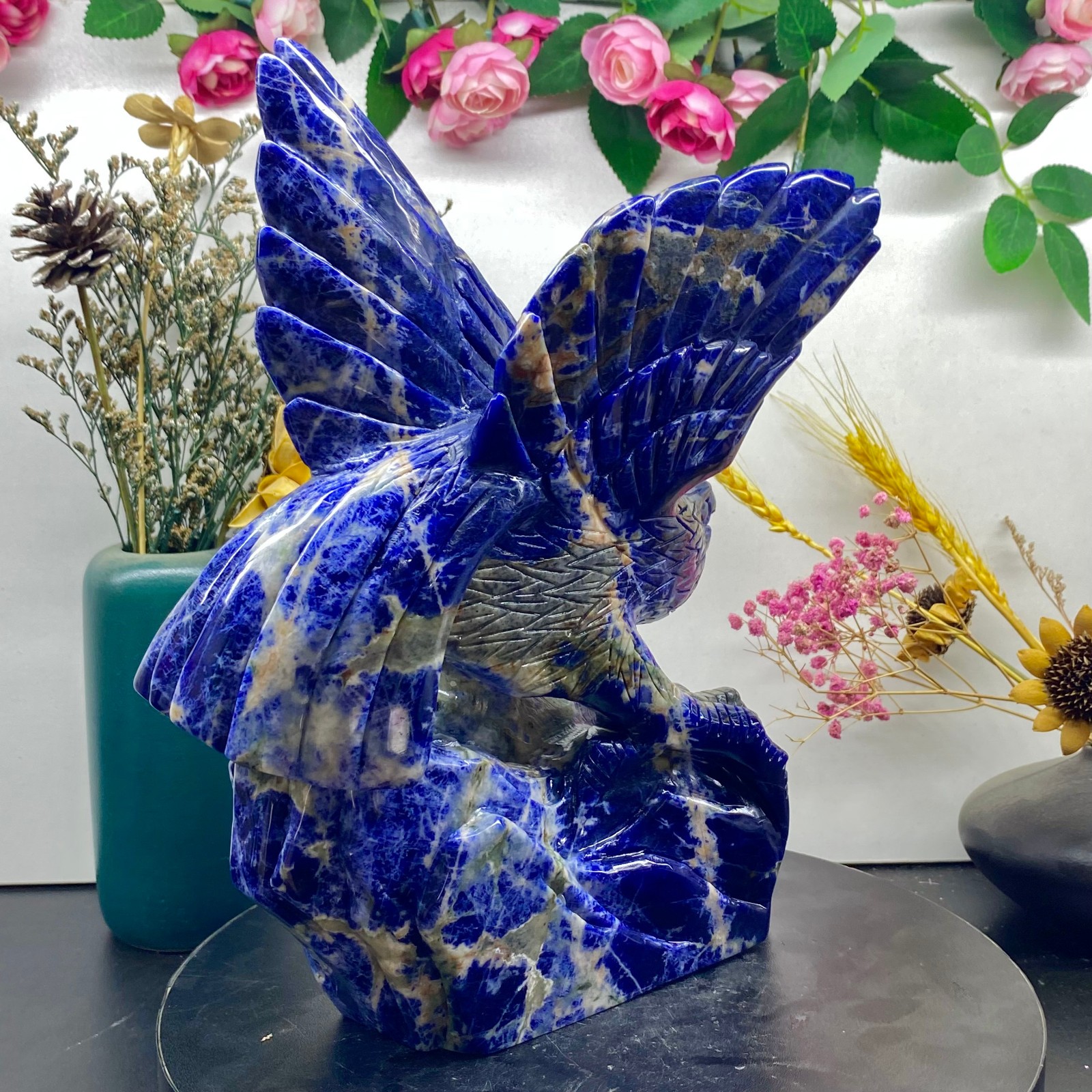 6.83LB Natural Blue Vein Stone Hand Carved Eagle Statue, Reiki Healing crystal