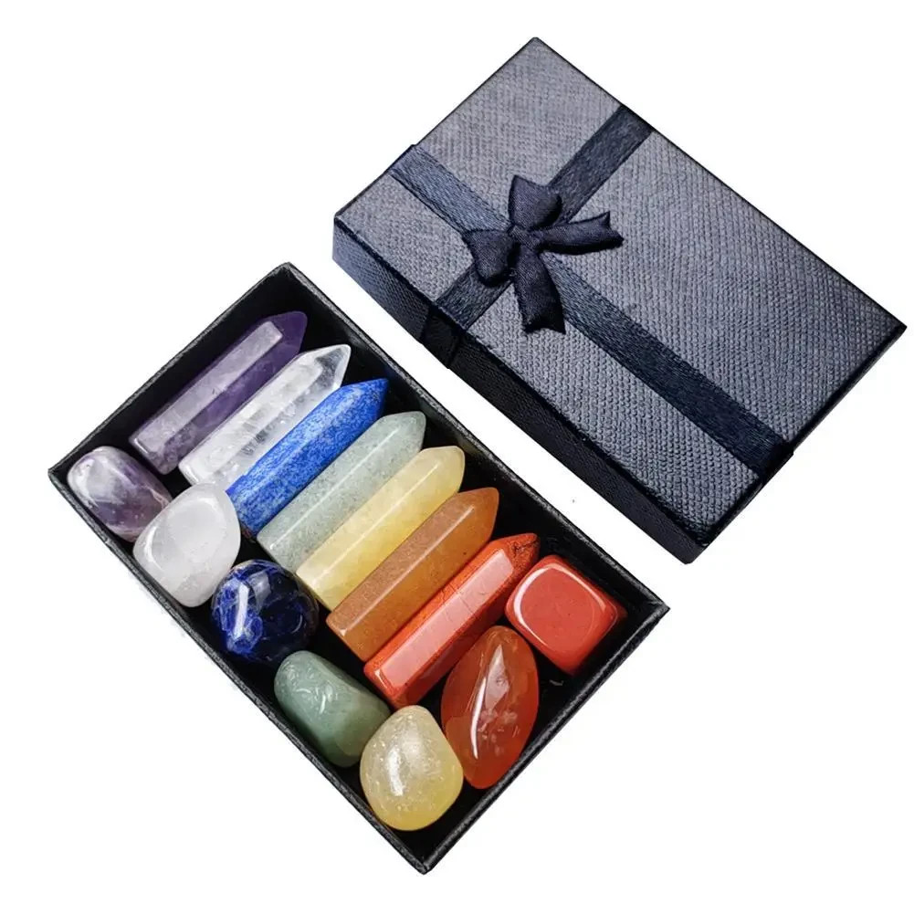 **Natural Stone Crystal Gemstone Chakra Healing Quartz Set Home Decor Gift Box**