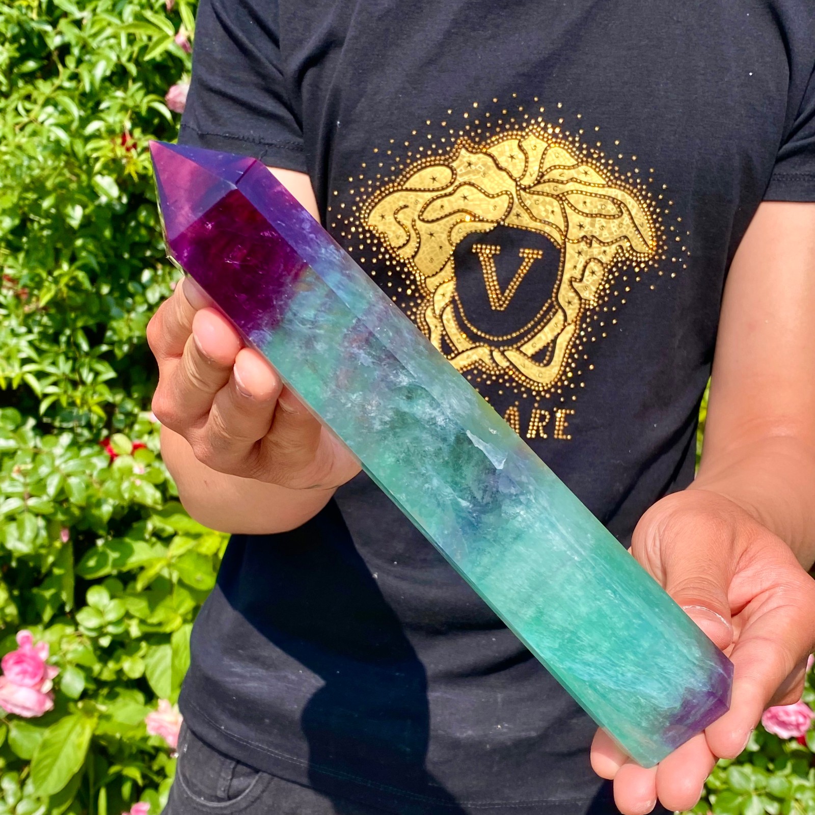1.8LB Natural unique colored fluorite pillar quartz crystal sample