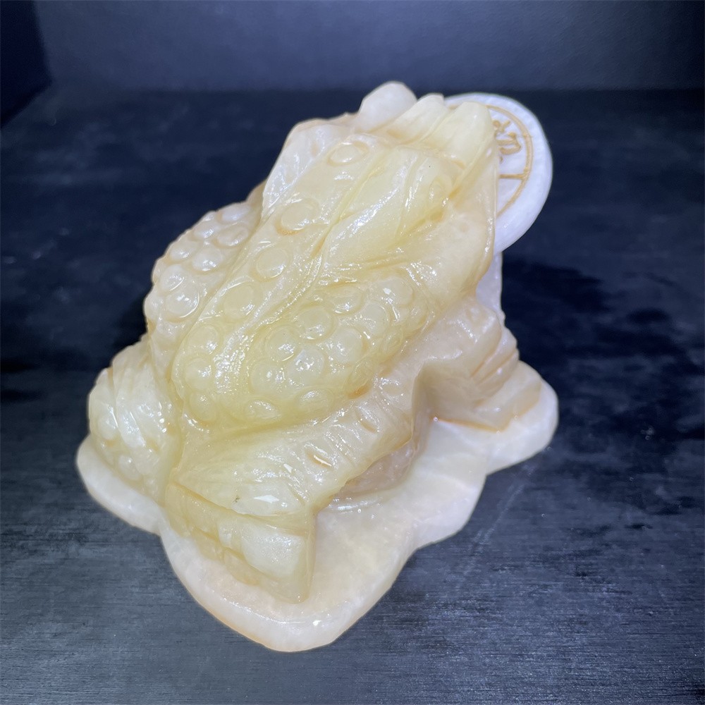 1.3LB 3.1″ Random 1pc Natural Calcite Golden Toad Crystal Reiki Carving Decor