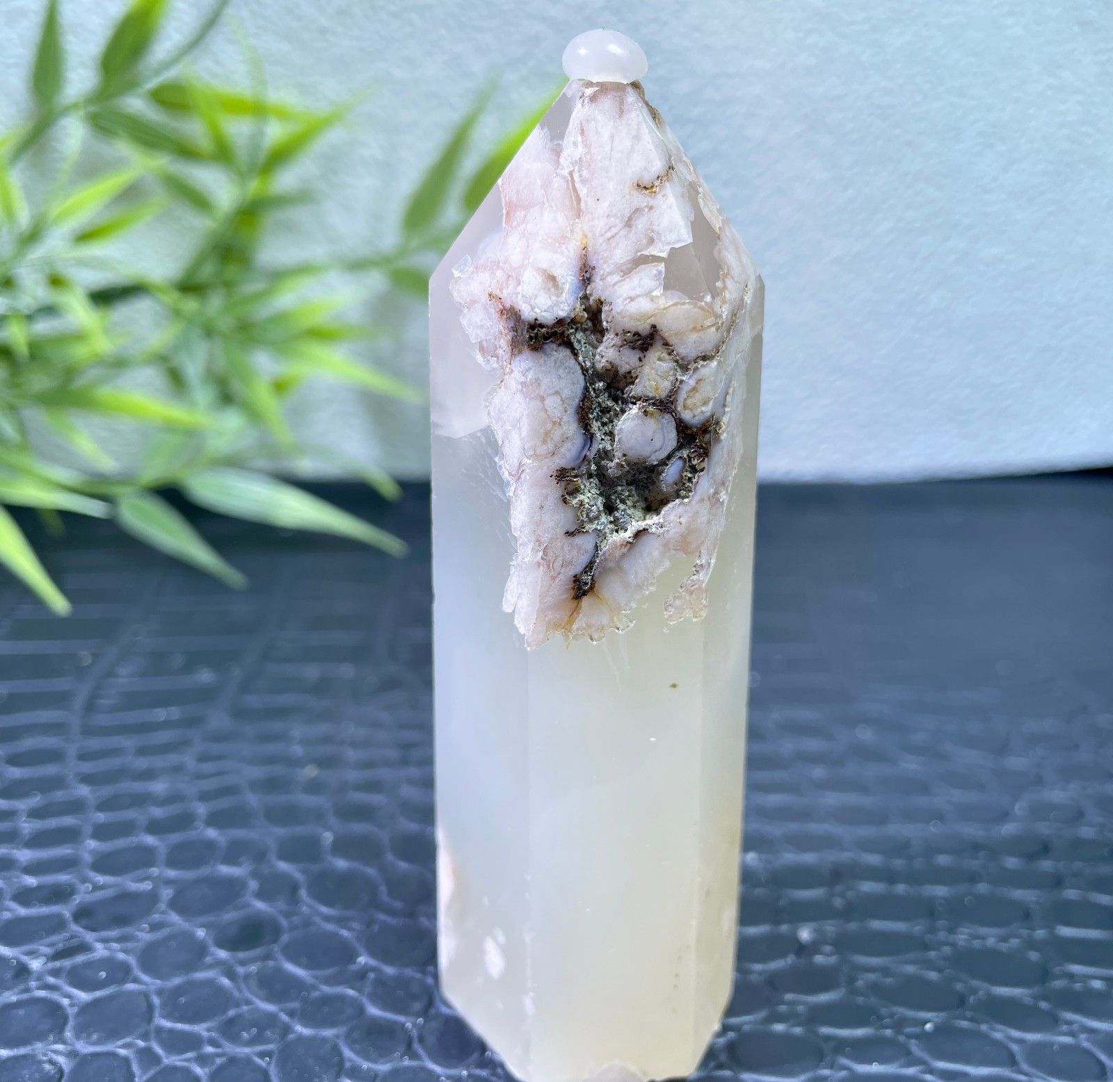 135g Natural cherry blossom agate crystal obelisk healing