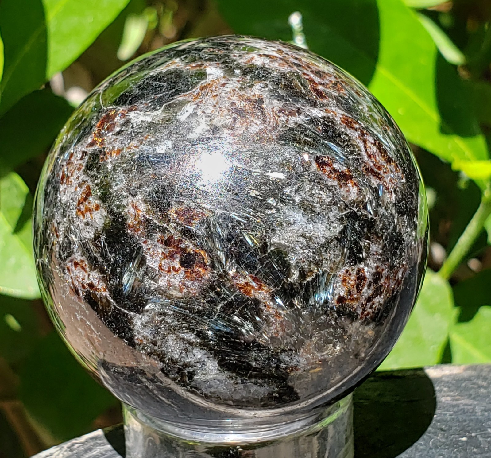 2″ Firework Garnet Astrophyllite Crystal Sphere Orb Ball, 220g or 7.7 oz