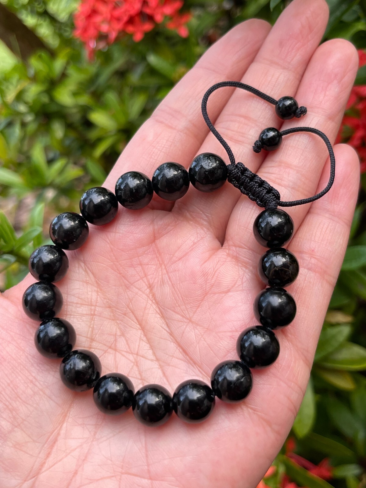 Grade A++Black Tourmaline Crystal Adjustable Bead Bracelet 10mm,Genuine Bracelet