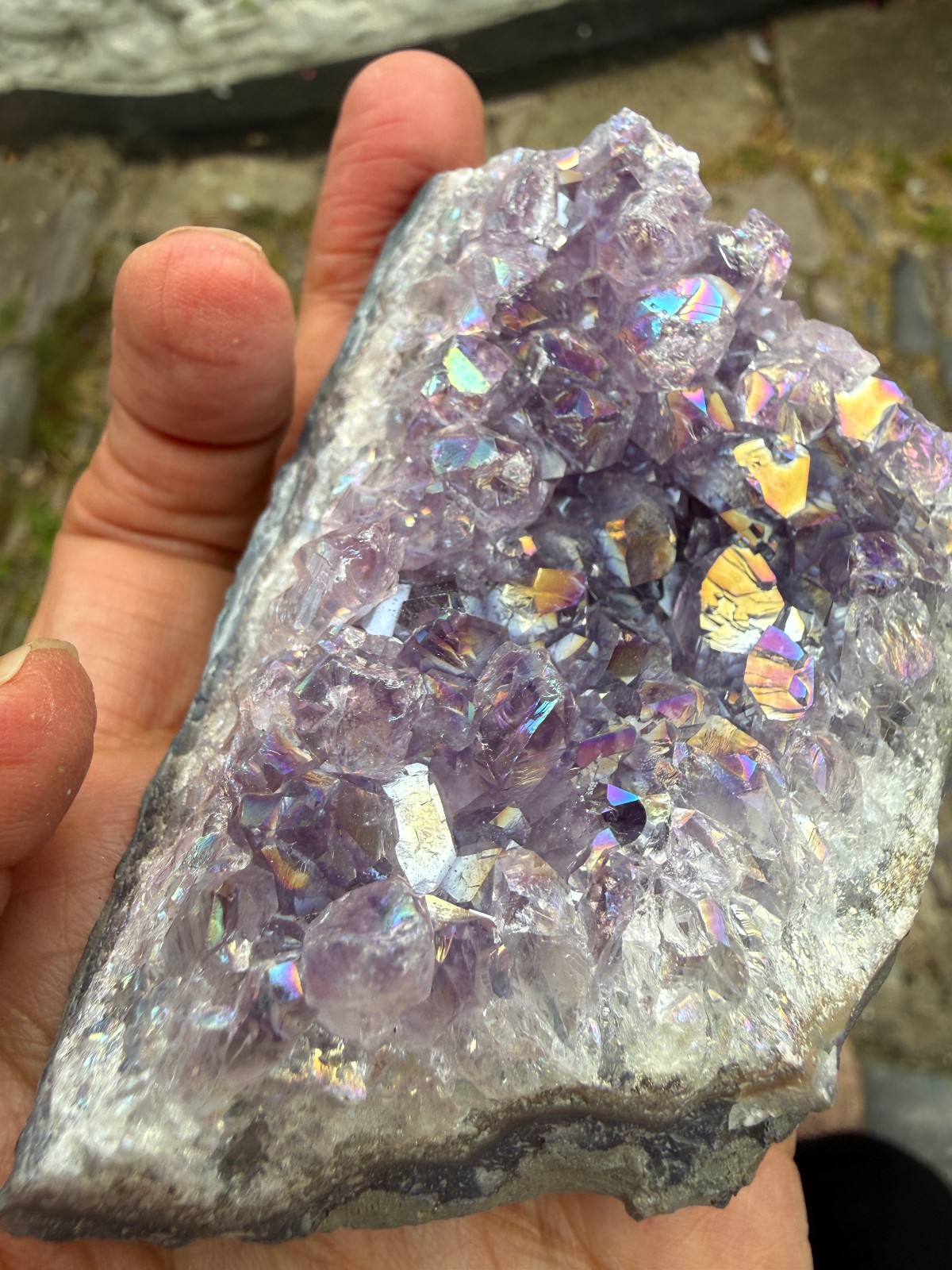 Amethyst Titanium Aura Crystal cluster rough raw Healing confidence Flashes