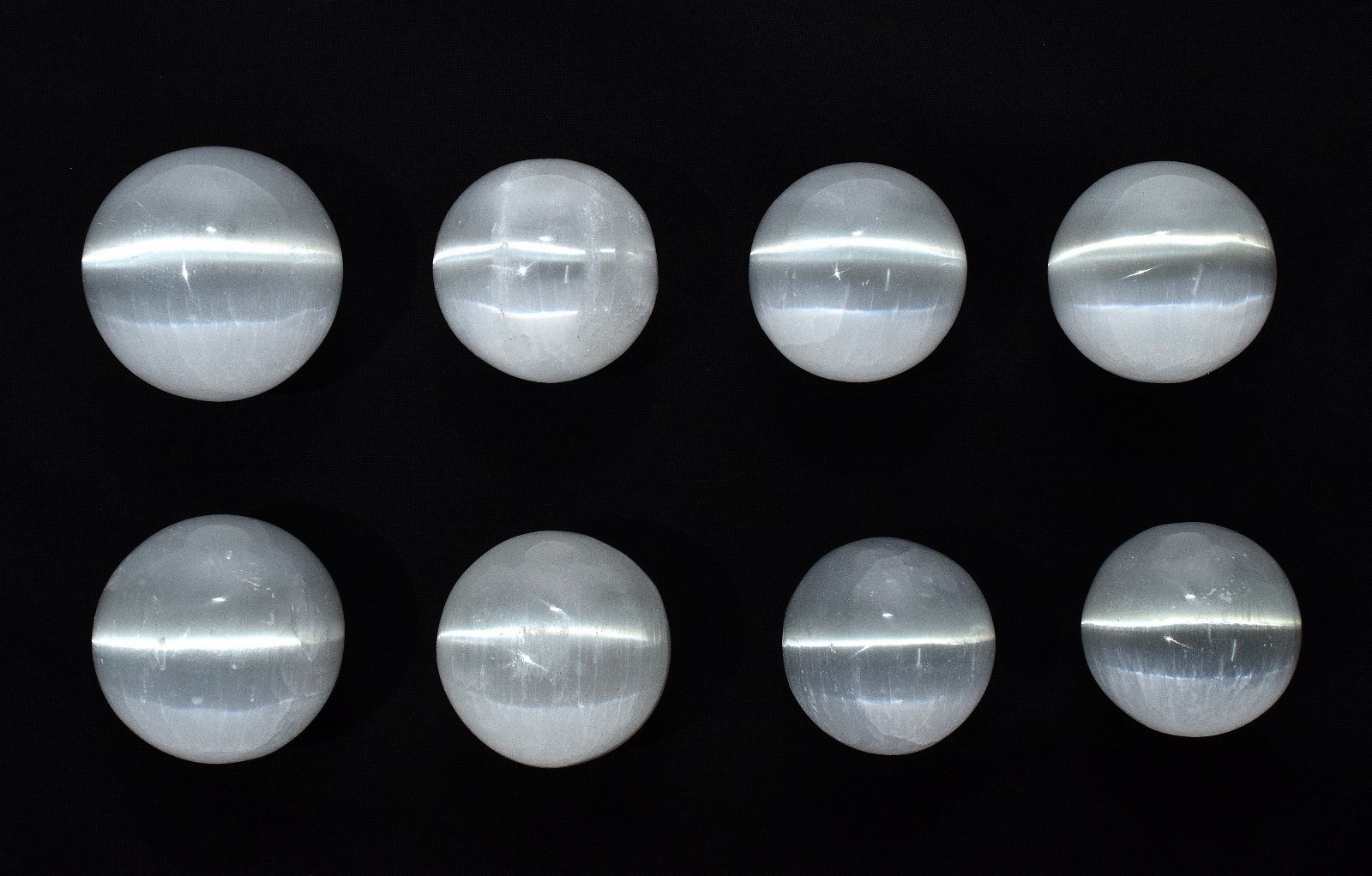 44mm White Selenite Cat’s Eye Satin Spar Crystal Mineral Sphere Ball Morocco 1PC