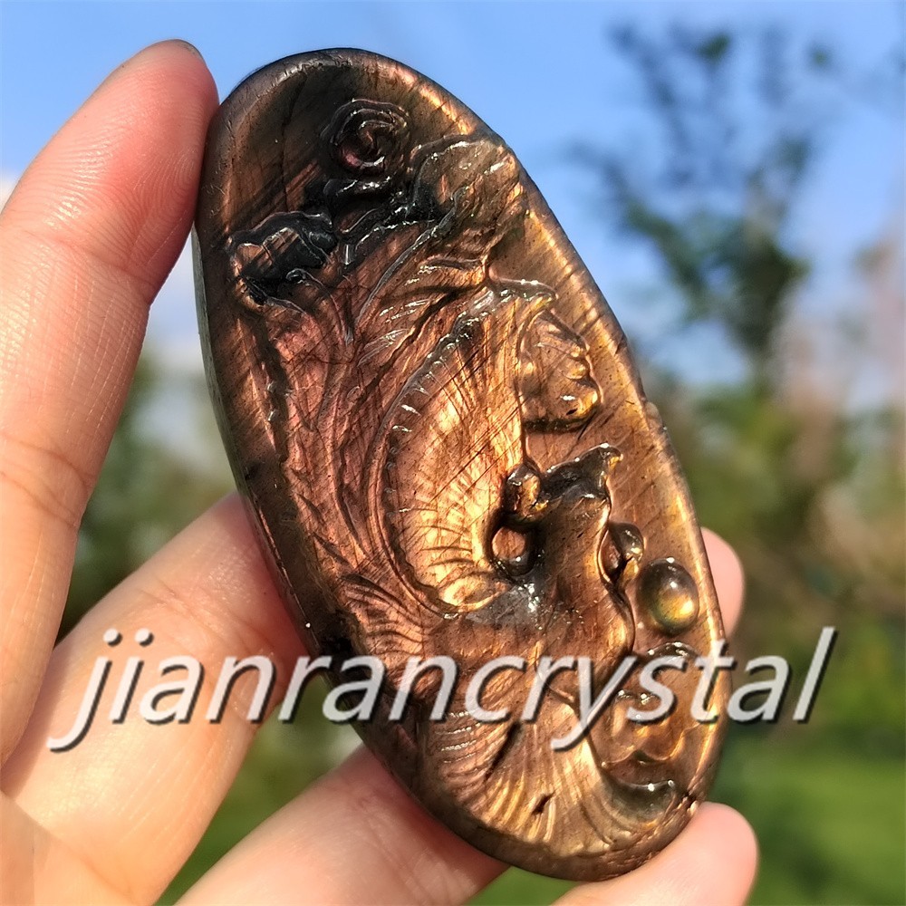 Rare Natural Labradorite Carved Phoenix Totem Quartz Crystal Skull Healing 1pc
