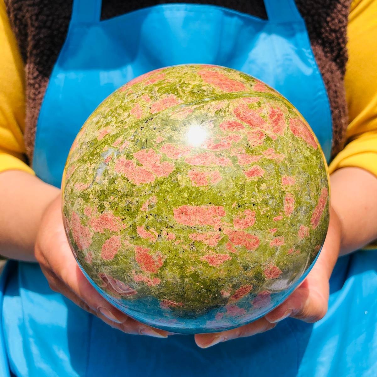 7.1LB Natural flower green treasure ball Sphere Crystal Healing Decor Ball
