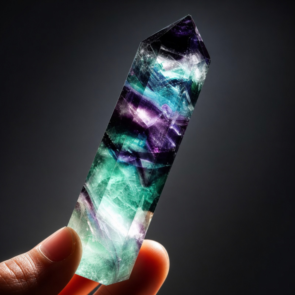 Natural Rainbow Fluorite Tower Obelisk Healing Crystal Point Reiki Wand Decor