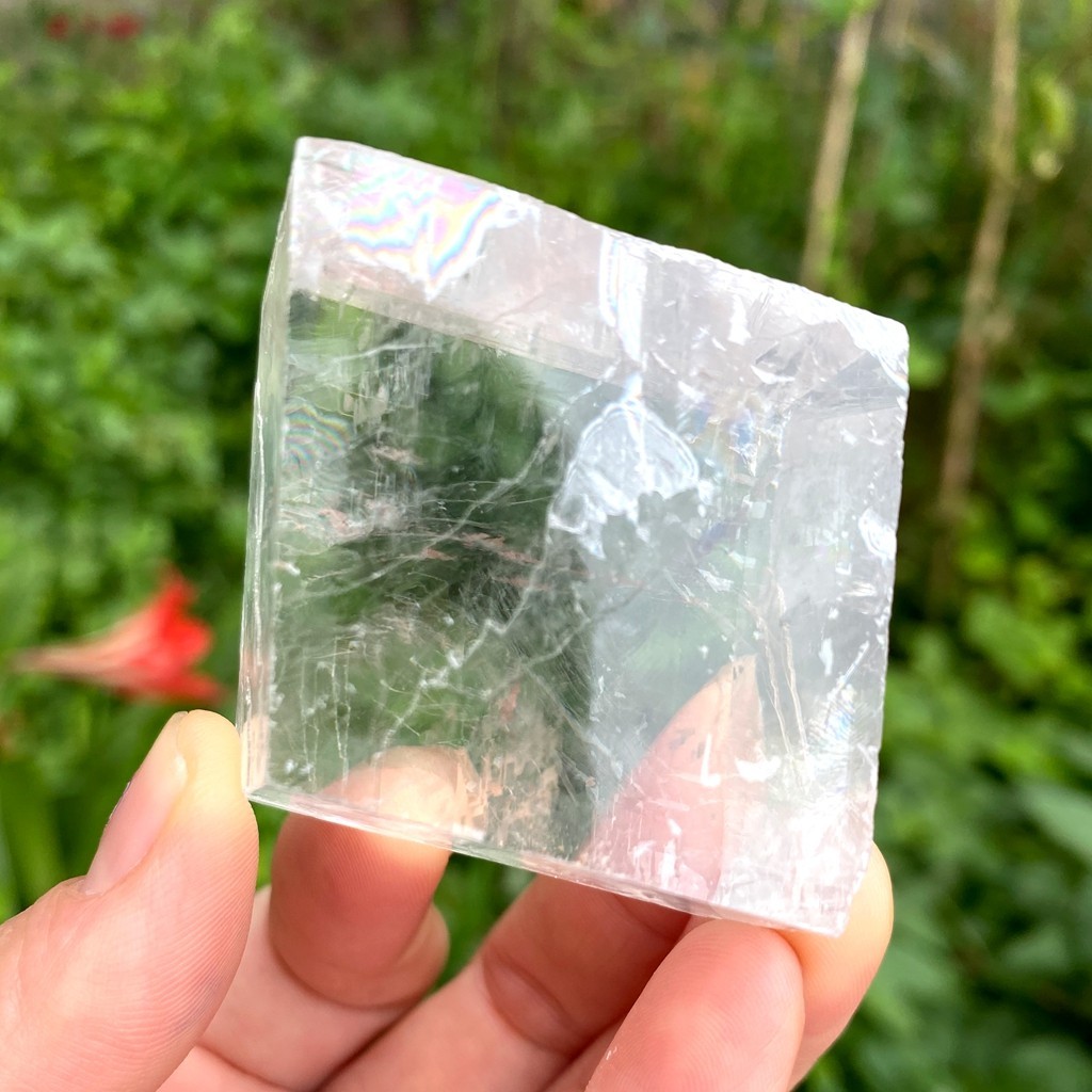 103g Rainbow Natural Clear Calcite-iceland spar cube Mineral Specimen Healing