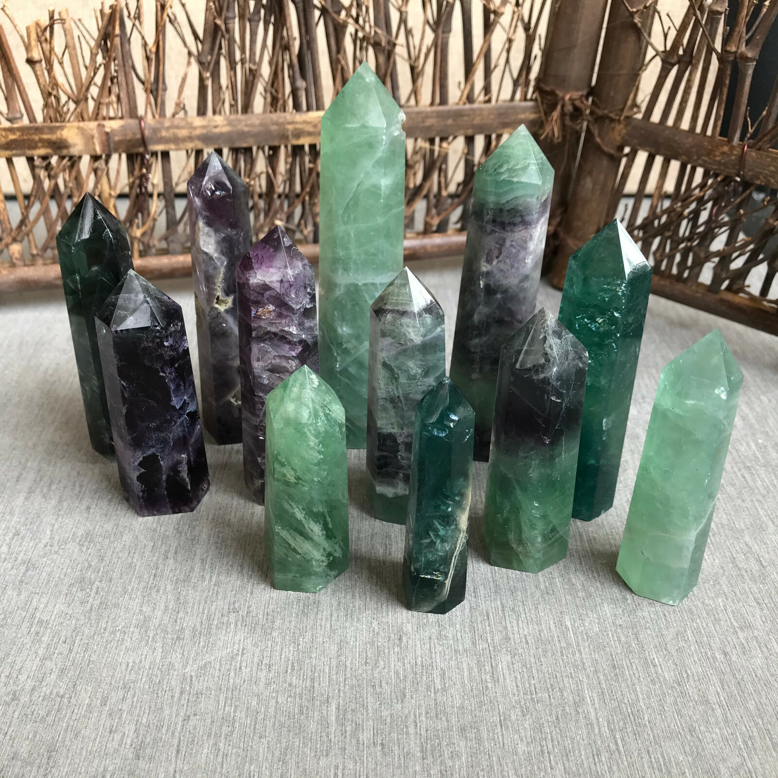 2.2LB natural fluorite quartz crystal obelisk wand point healing 55-100mm