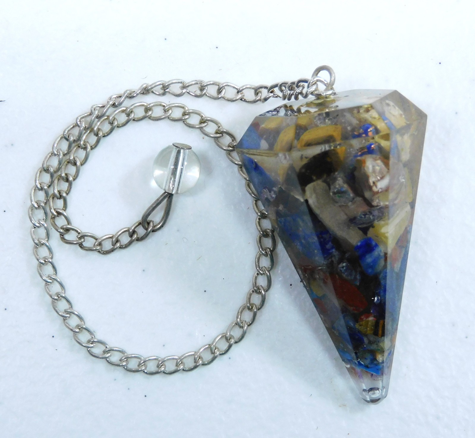 Resin Pendulum with Natural Stones & Crytal ball holder with silver chain