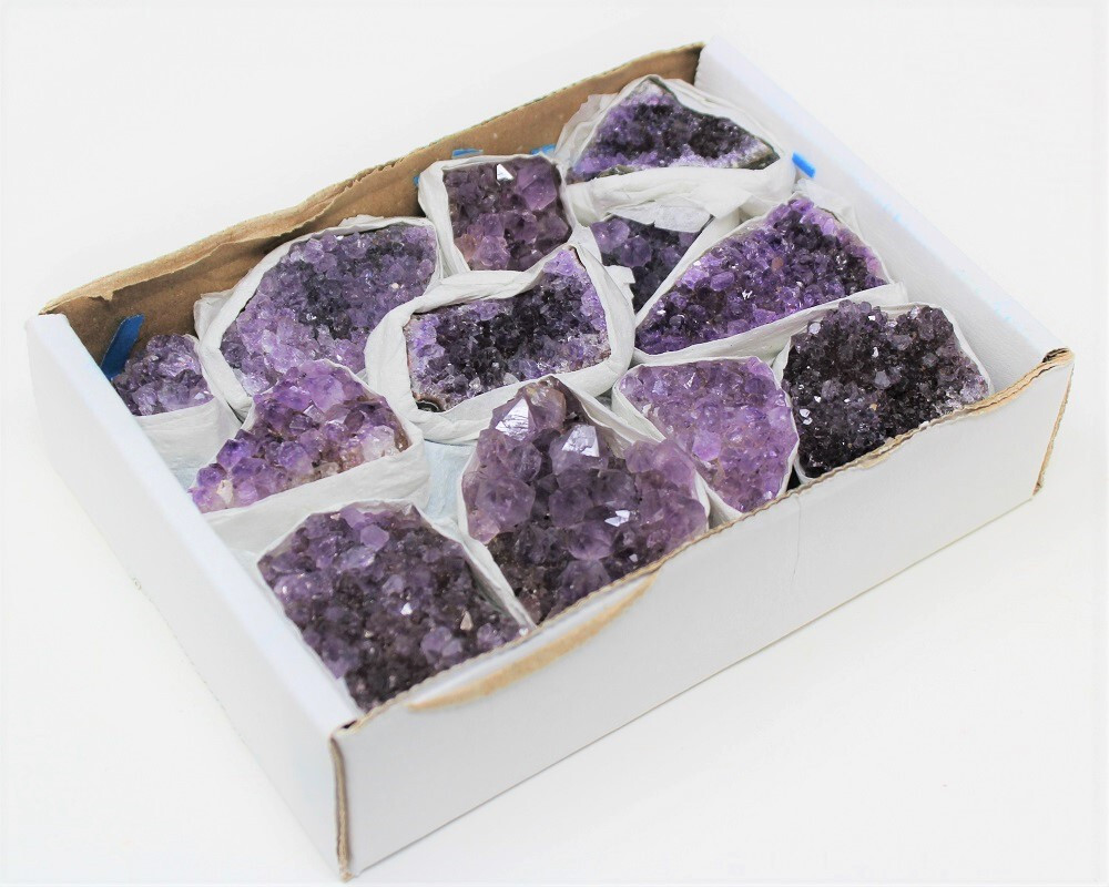 Wholesale Bulk Natural Amethyst Crystal Clusters: 10-16 Piece Lot (Quartz Geode)