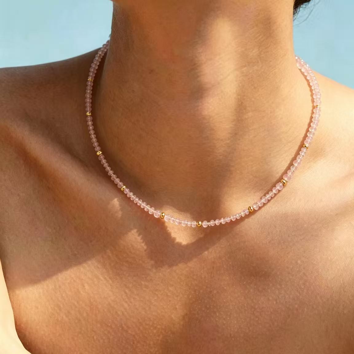Natural Rose Quartz Choker Dainty Pink Stone Queen Crystal Necklace ReikiJewelry