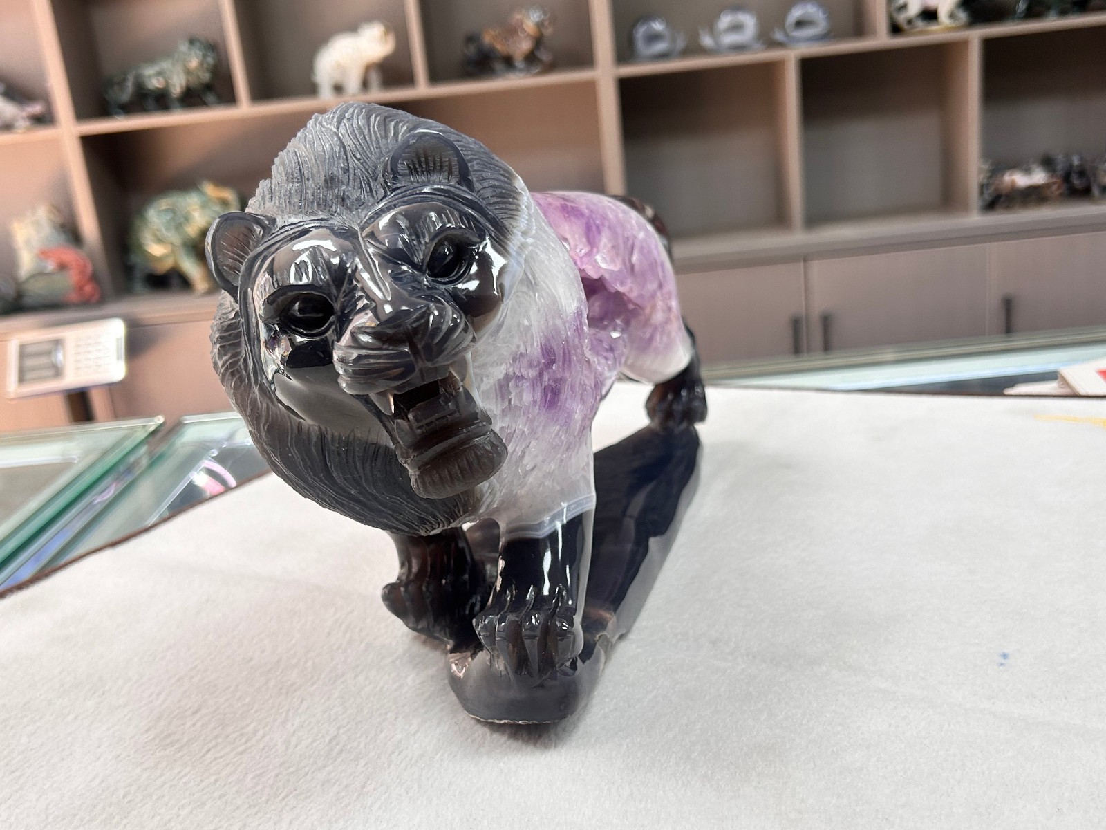 13LB Natural Amethyst Agate Lion Statue Handmade Crystal Animal Craft Home Decor