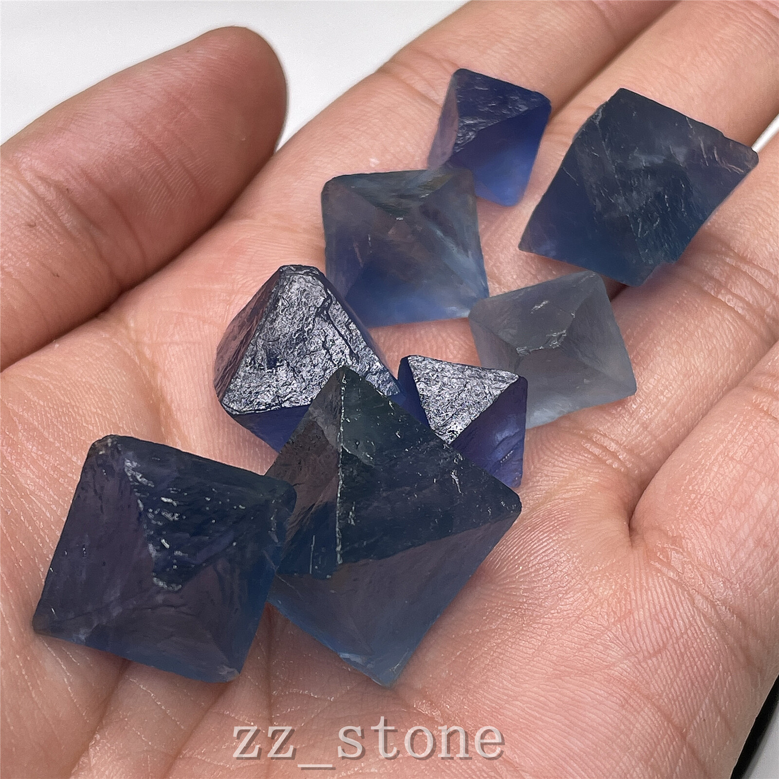 100g Mix Size Natural Blue Fluorite Octahedron Quartz Crystal Mineral Specimen
