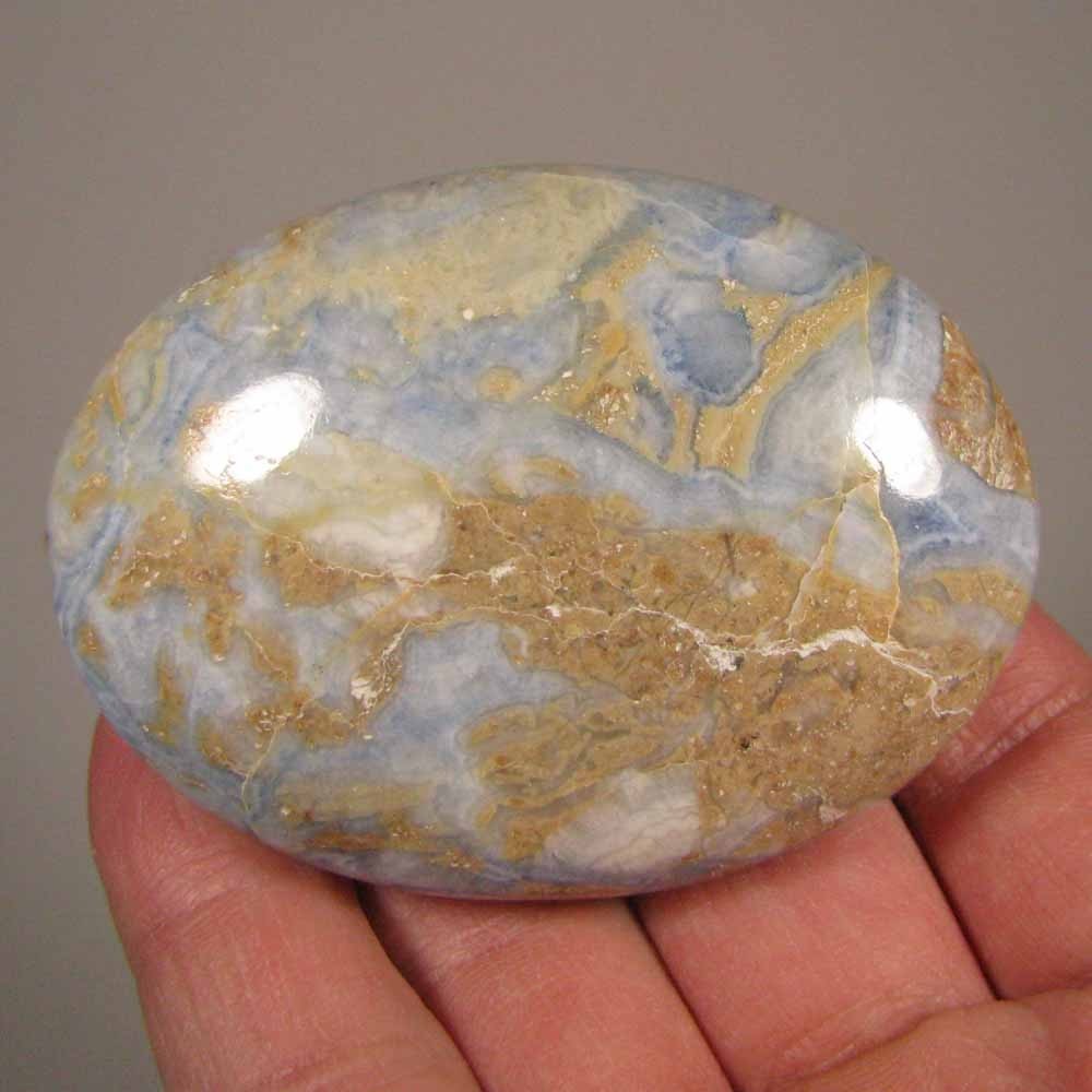 2.7″ Blue SCHEELITE Dolomite Calcite Polished Palm Stone – Erzurum, Turkey