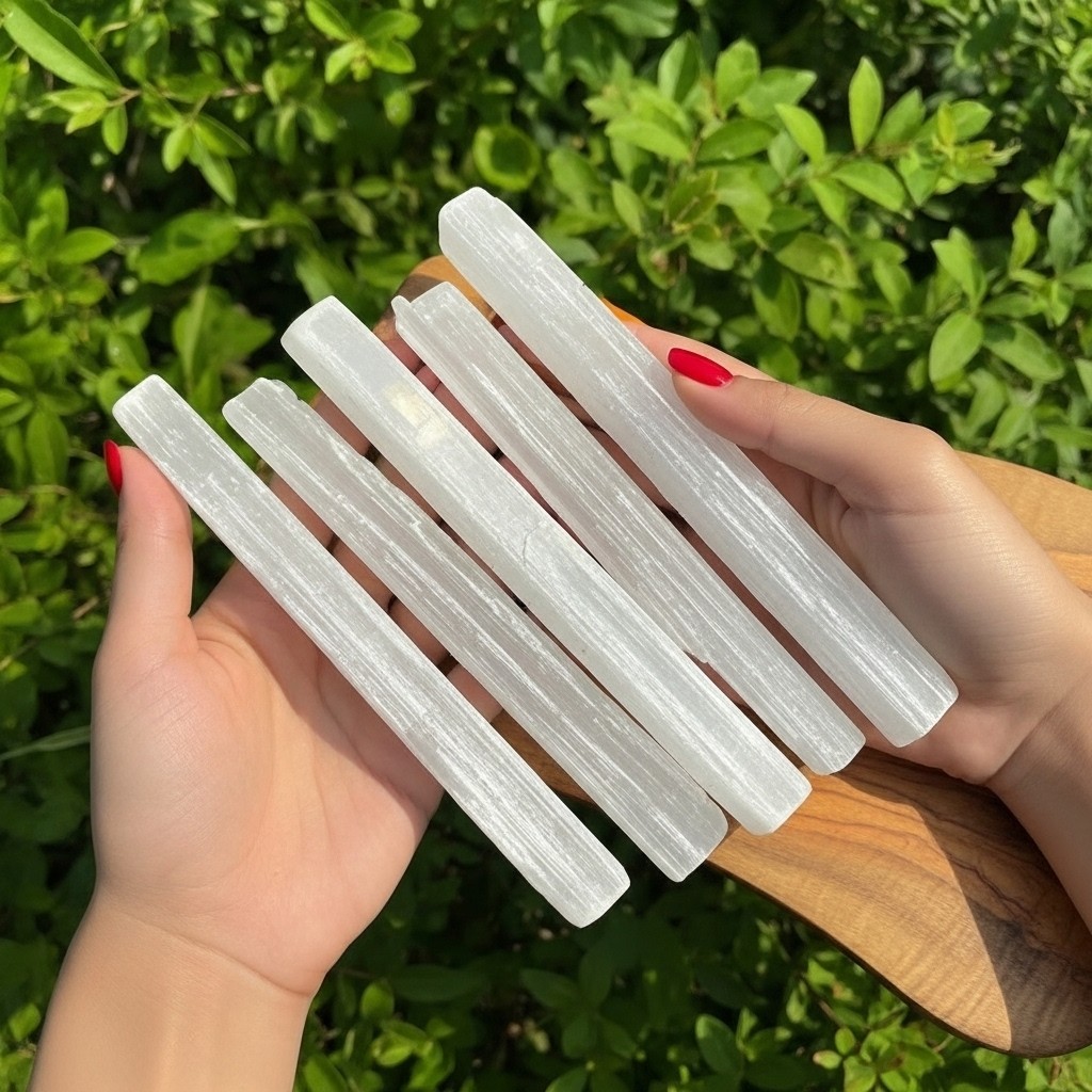 Natural Selenite Wand Set – Reiki Massage Sticks – Crystal Healing Energy Cleans