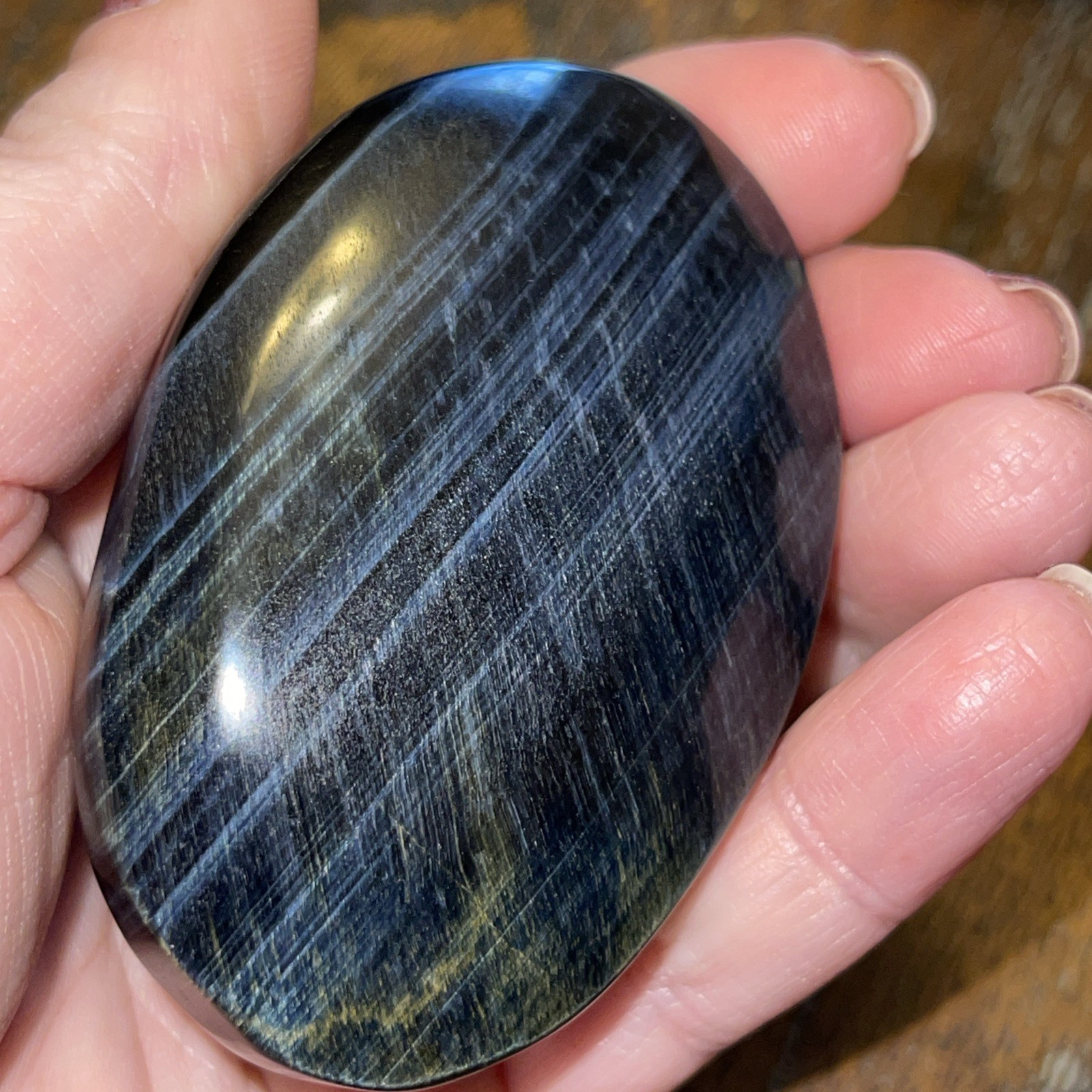 Blue Tiger’s Eye Palm Stone High quality dark blue 2.59in x 1.71in x .86in 108g