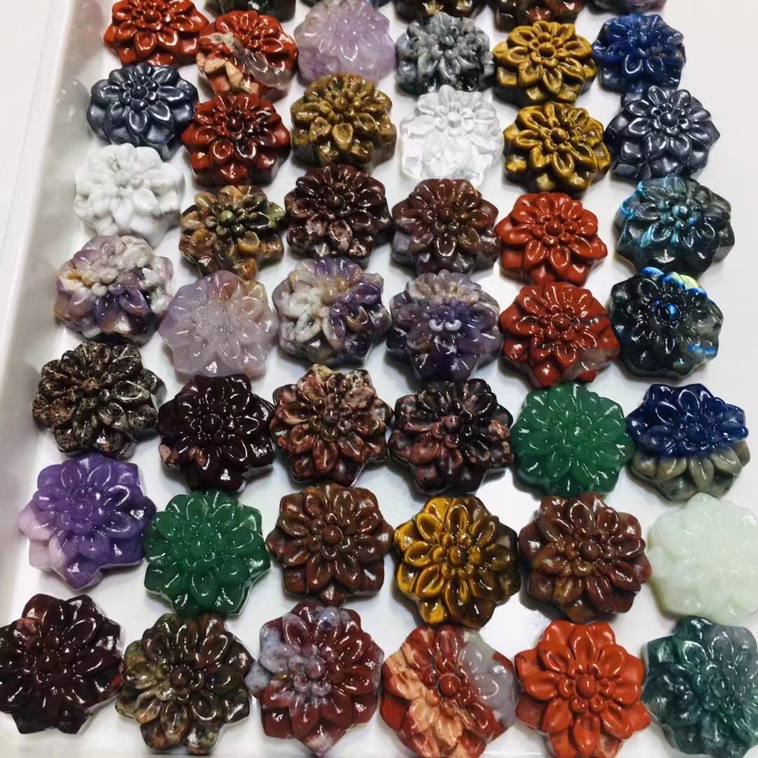 5pc Natural Mix Quartz Carved Flower Skull Crystal Reiki Healing Gem Random