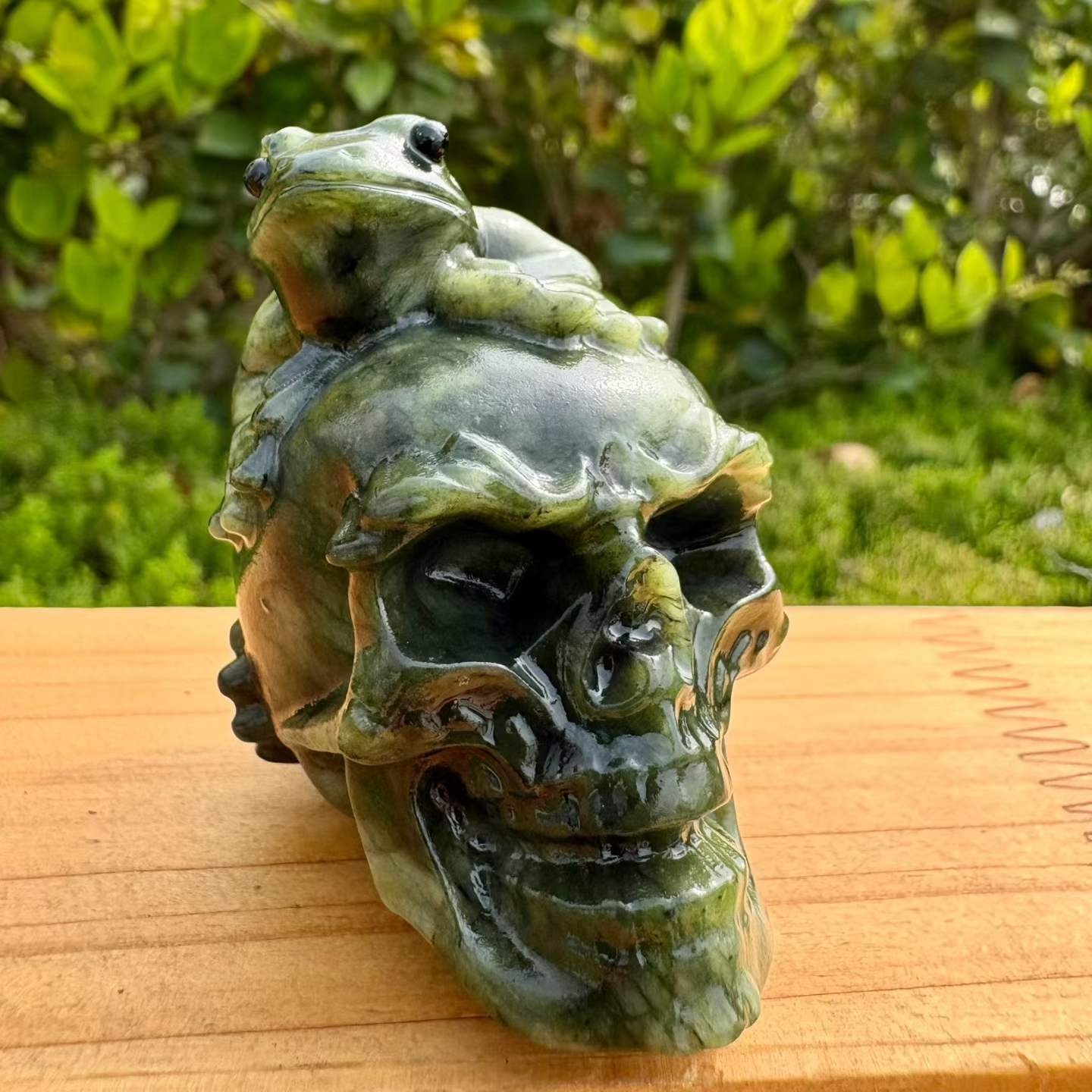 1pc Natural ophiolite Quartz Crystal Carved frog Skull Reiki Decor Gift
