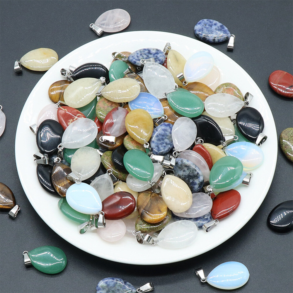 1pc 24mm Natural Gemstone Water Drop Pendant Beads Reiki Chakra Healing Stone