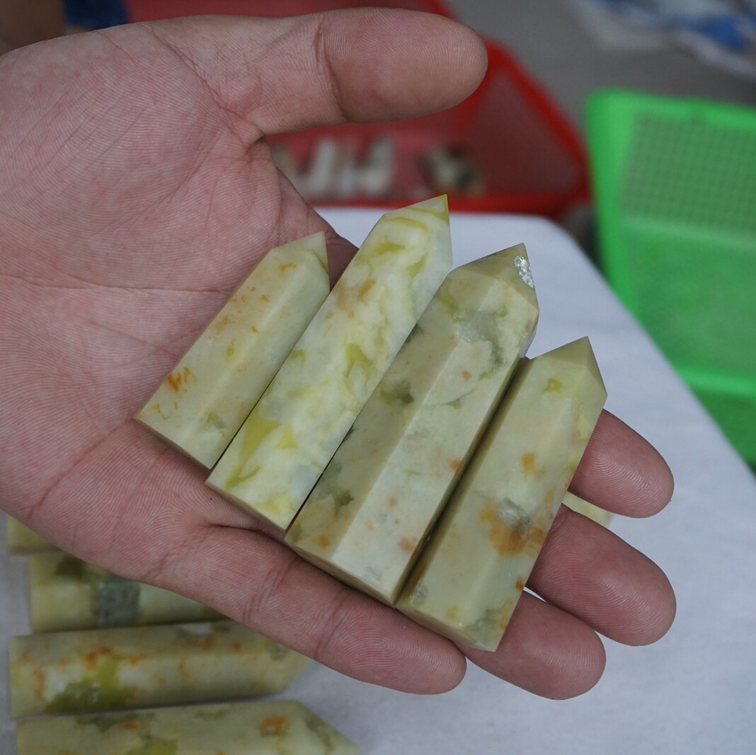 12 Pieces 1kg Natural Yellow Jade Crystal Tower Point Obelisk Polished Healing