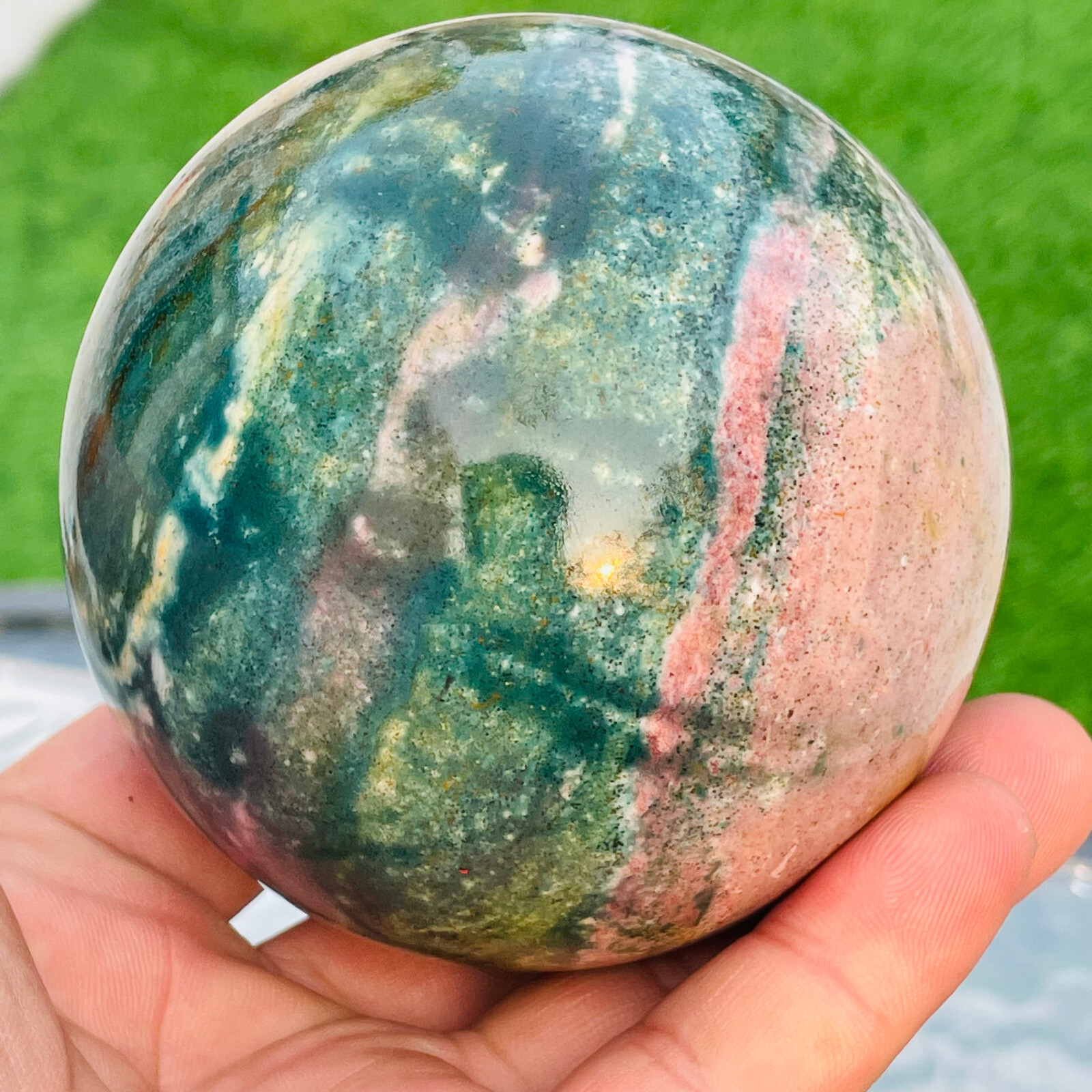756g Rare Natural Colourful Ocean Jasper Quartz Crystal Sphere Ball Healing