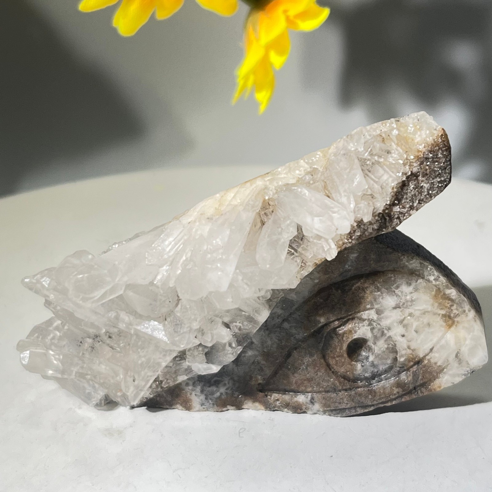 64gNatural white crystal cluster carving of God’s Eye