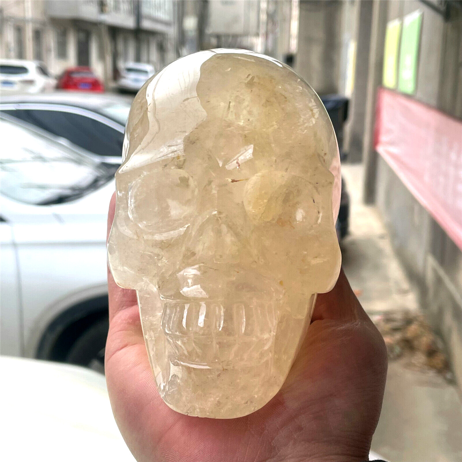 TOP 4.0LB Natural clear quartz skull hand carved crystal reiki healing YC1973