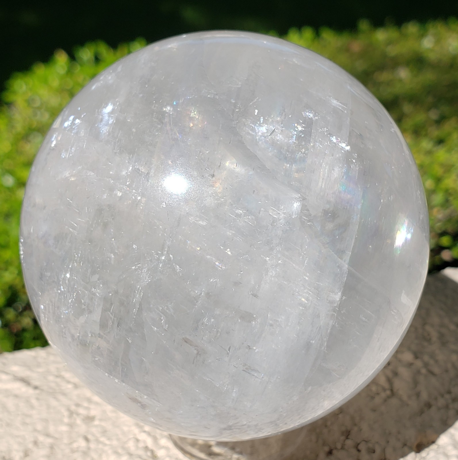 3.1″ Icelandic Spar Optical Calcite Crystal Sphere With Rainbows and Star Flash