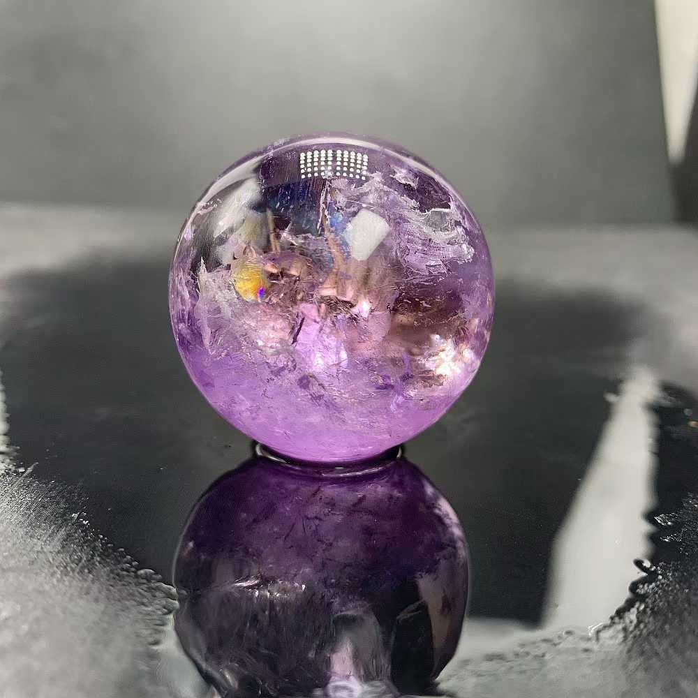 39mm Natural Rainbow Amethyst Quartz Sphere Energy Cystal Ball Reiki Decor