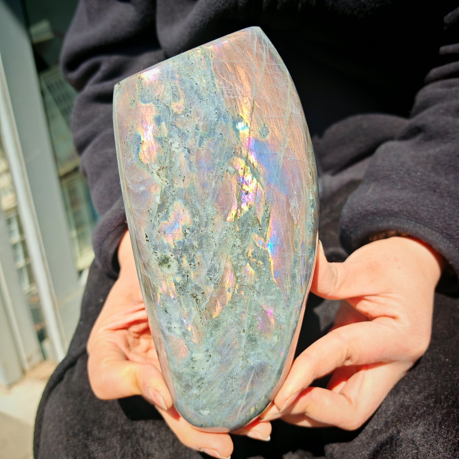 3.41LB RARE Natural crystal Labradorite that emits purple light beauty